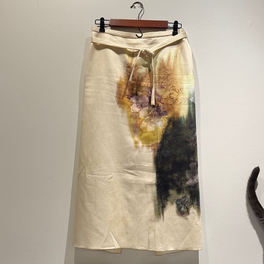 Zara floral print midi skirt with tie belt detail